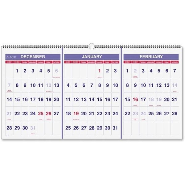 At-A-Glance At A Glance AAGPM1428 Horizontal Wall Calendar 3-Months; Chipboard - Blue & White AAGPM1428 - main